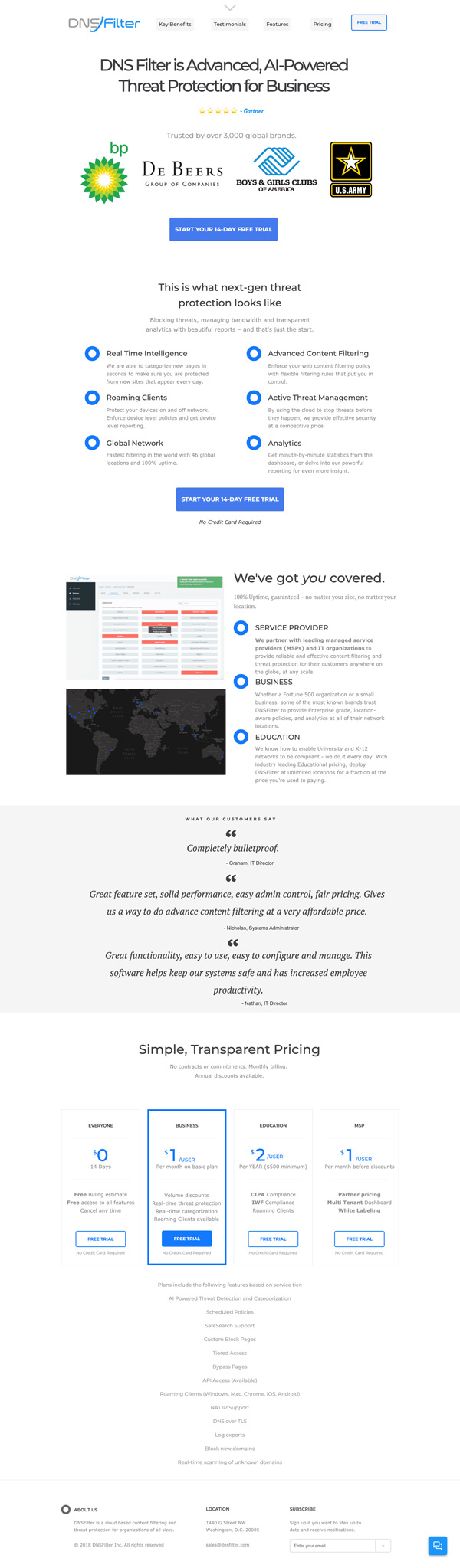 DNSFilter old landing page