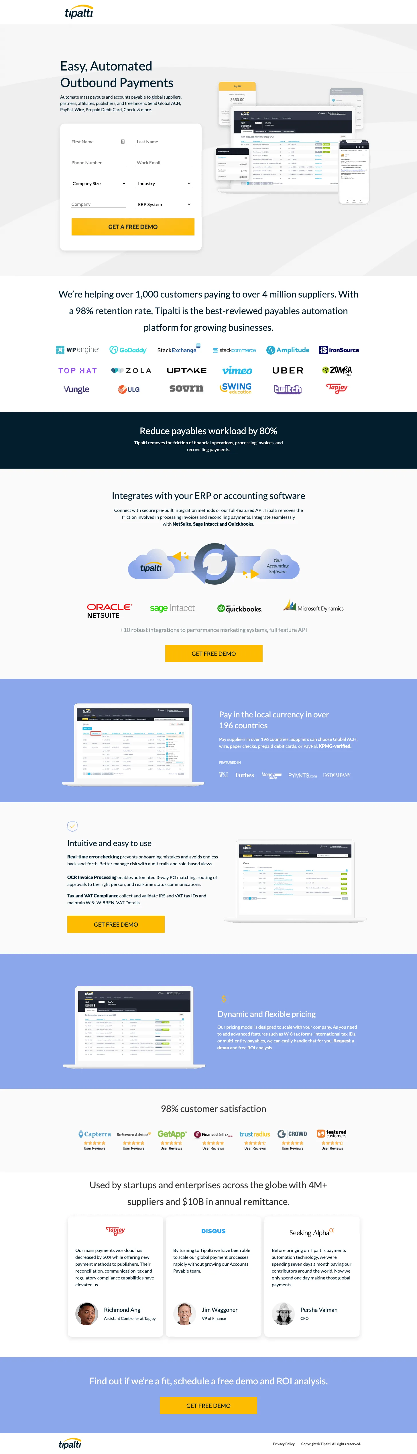 Tipalti lead generation page