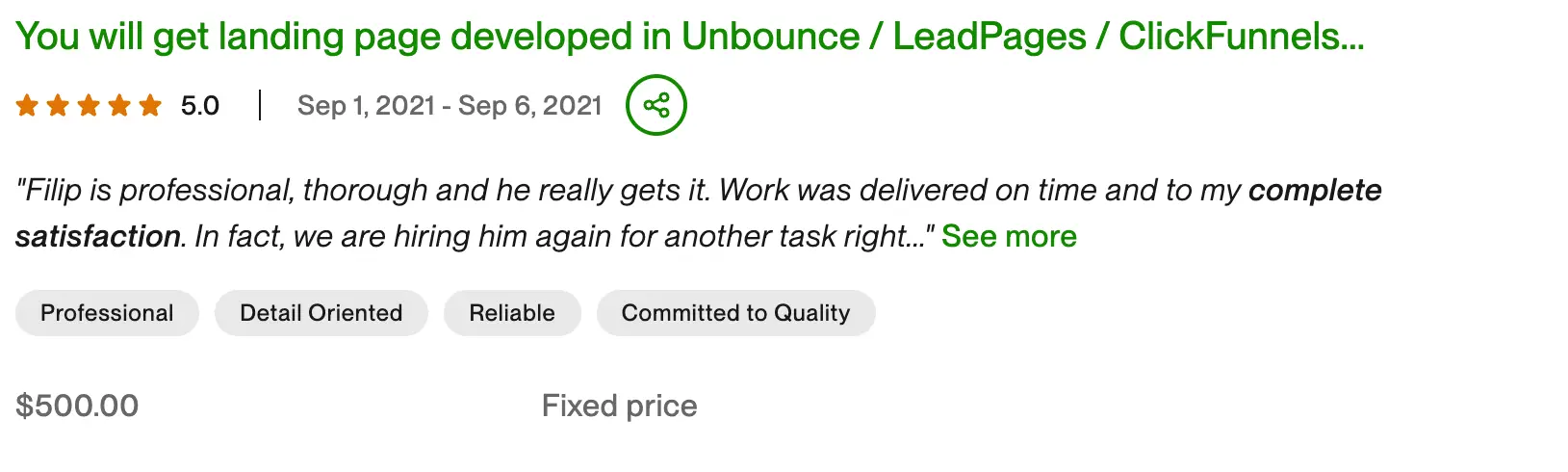 5-star Upwork review